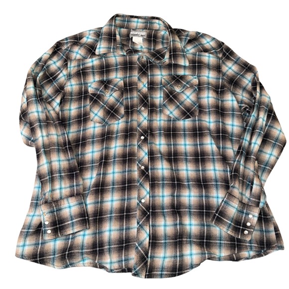 Wrangler Wrancher Shirt Mens XL Plaid Western Long Sleeve Button Down pearl snap - Picture 2 of 5